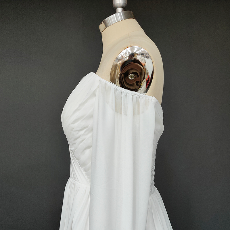 Pleated Chiffon A-Line Wedding Dress with Detachable Sleeves