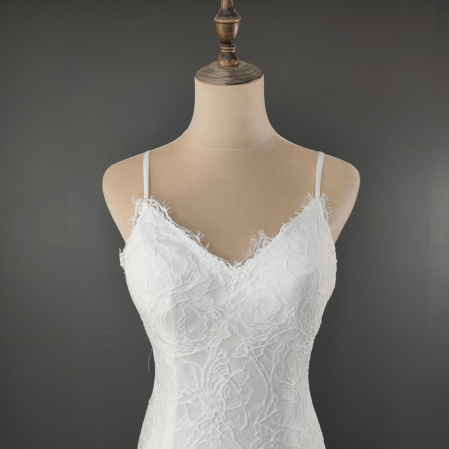 Eyelash Lace Mermaid Wedding Gown with Scalloped V-Neck and Open Back