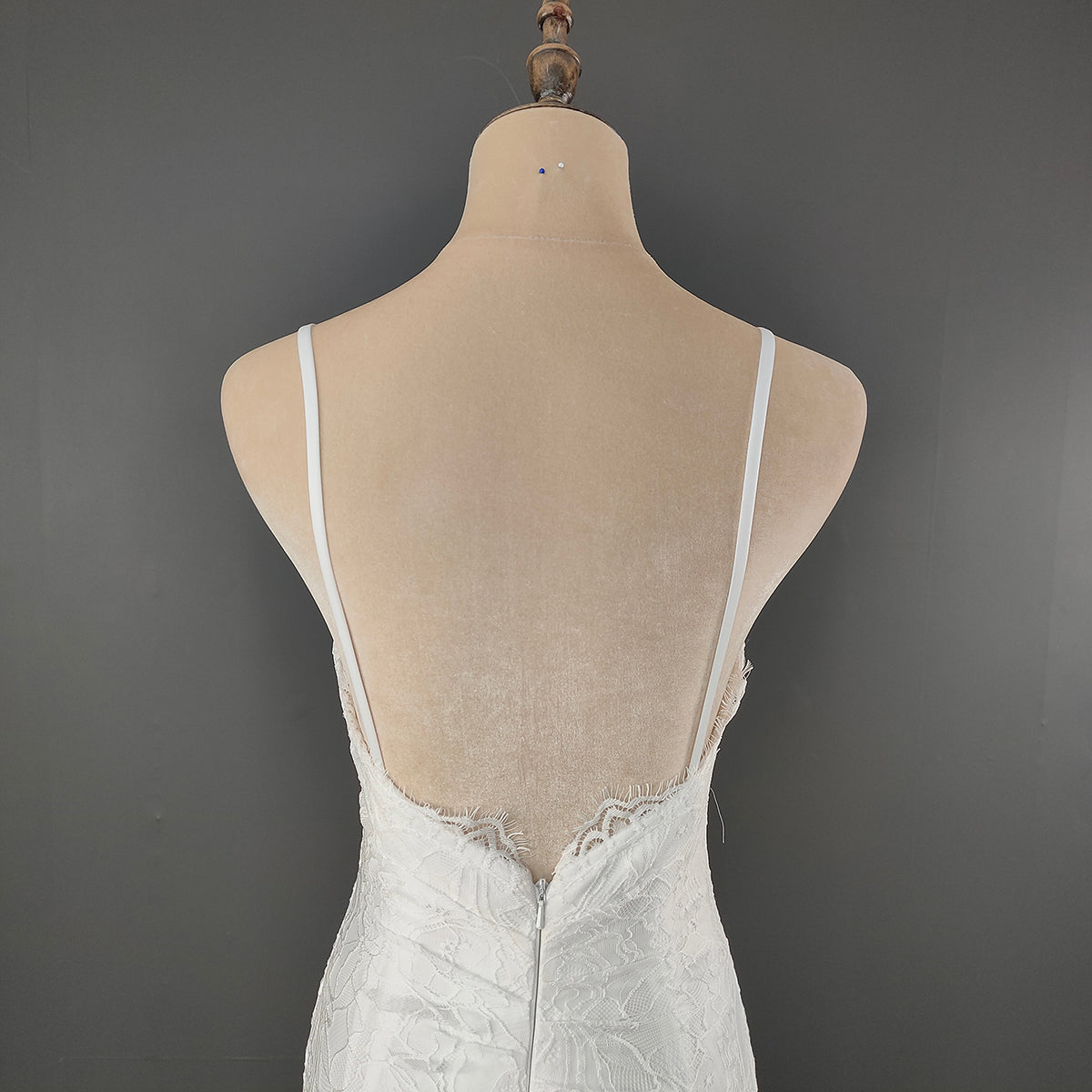 Eyelash Lace Mermaid Wedding Gown with Scalloped V-Neck and Open Back