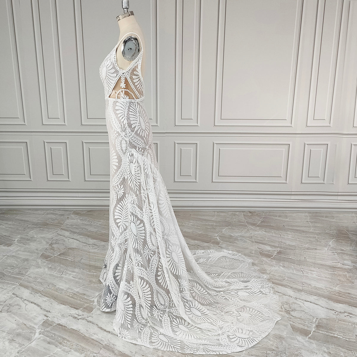Vintage Trumpet Silhouette with Plunging V-Back