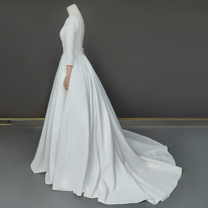 Classic Satin Ballgown with Bateau Neckline and Dramatic Open Back