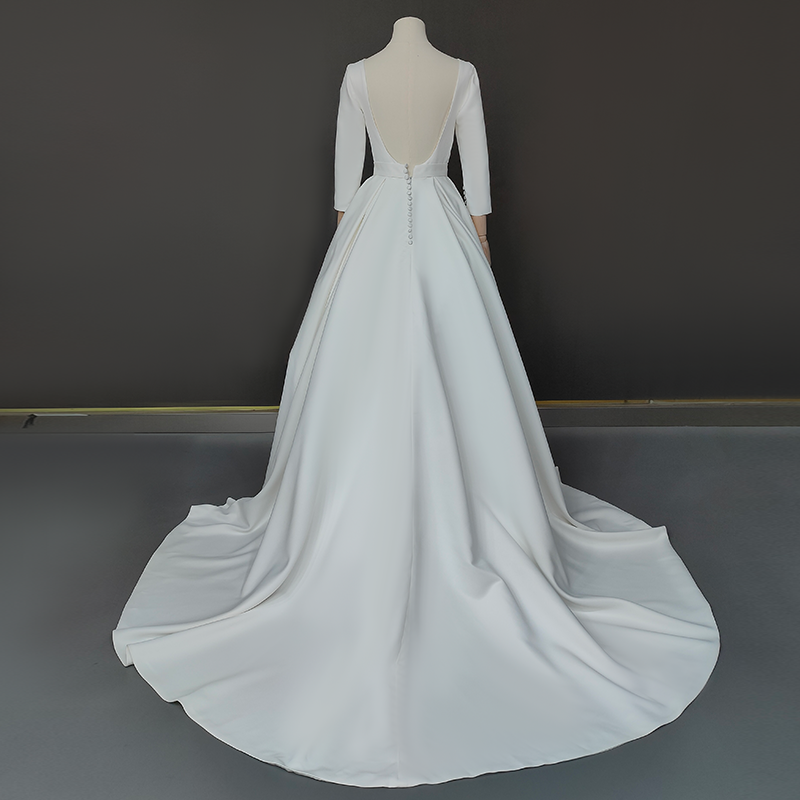Classic Satin Ballgown with Bateau Neckline and Dramatic Open Back