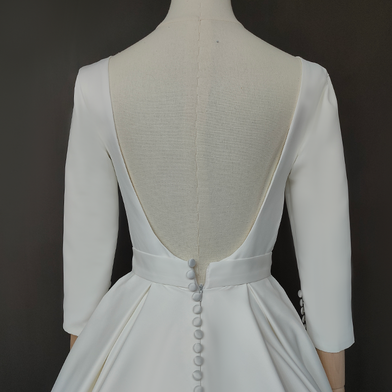 Classic Satin Ballgown with Bateau Neckline and Dramatic Open Back