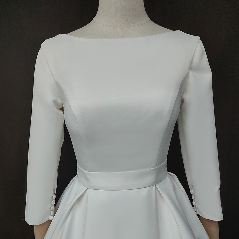 Classic Satin Ballgown with Bateau Neckline and Dramatic Open Back