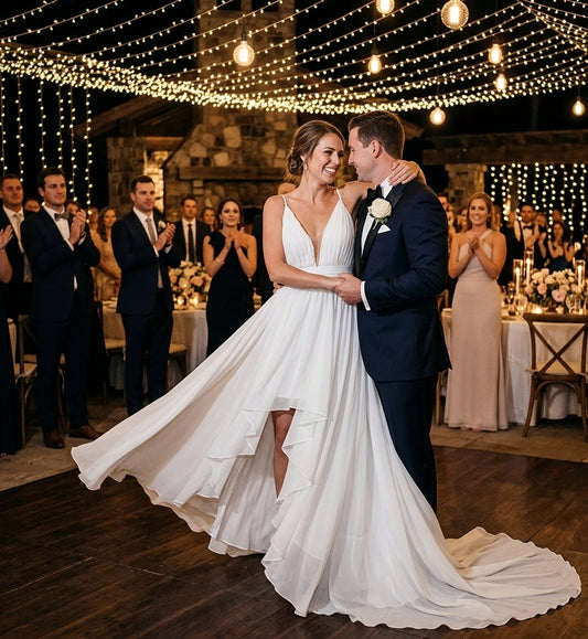 Chiffon V-Neck High-Low Bridal Gown