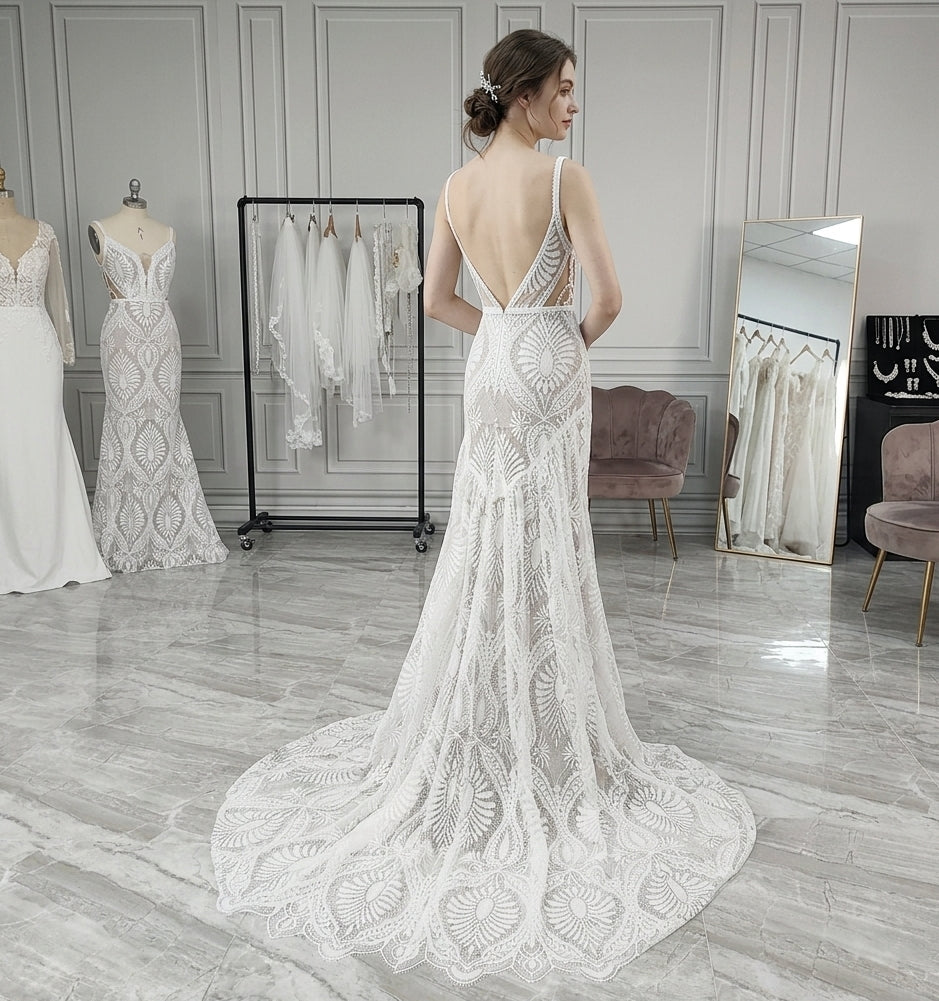 Vintage Trumpet Silhouette with Plunging V-Back