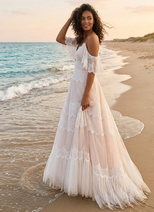 Wanderlust Lace Wedding Dress with Scalloped Tiers