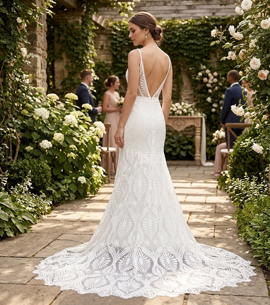 Botanical Illusion Fit-and-Flare Wedding Dress