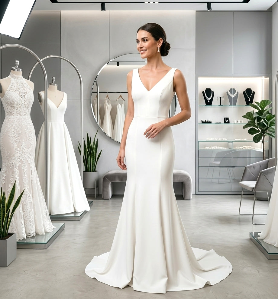 Classic Fit-and-Flare Wedding Dress in Matte Satin