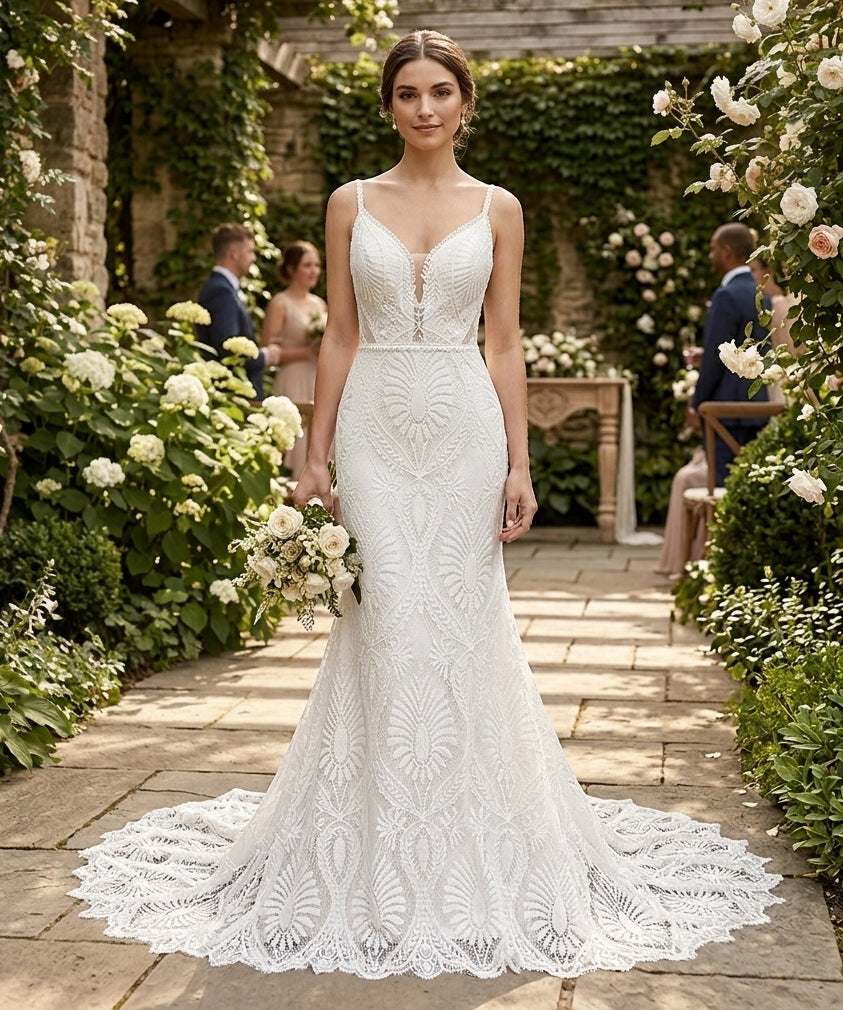 Botanical Illusion Fit-and-Flare Wedding Dress