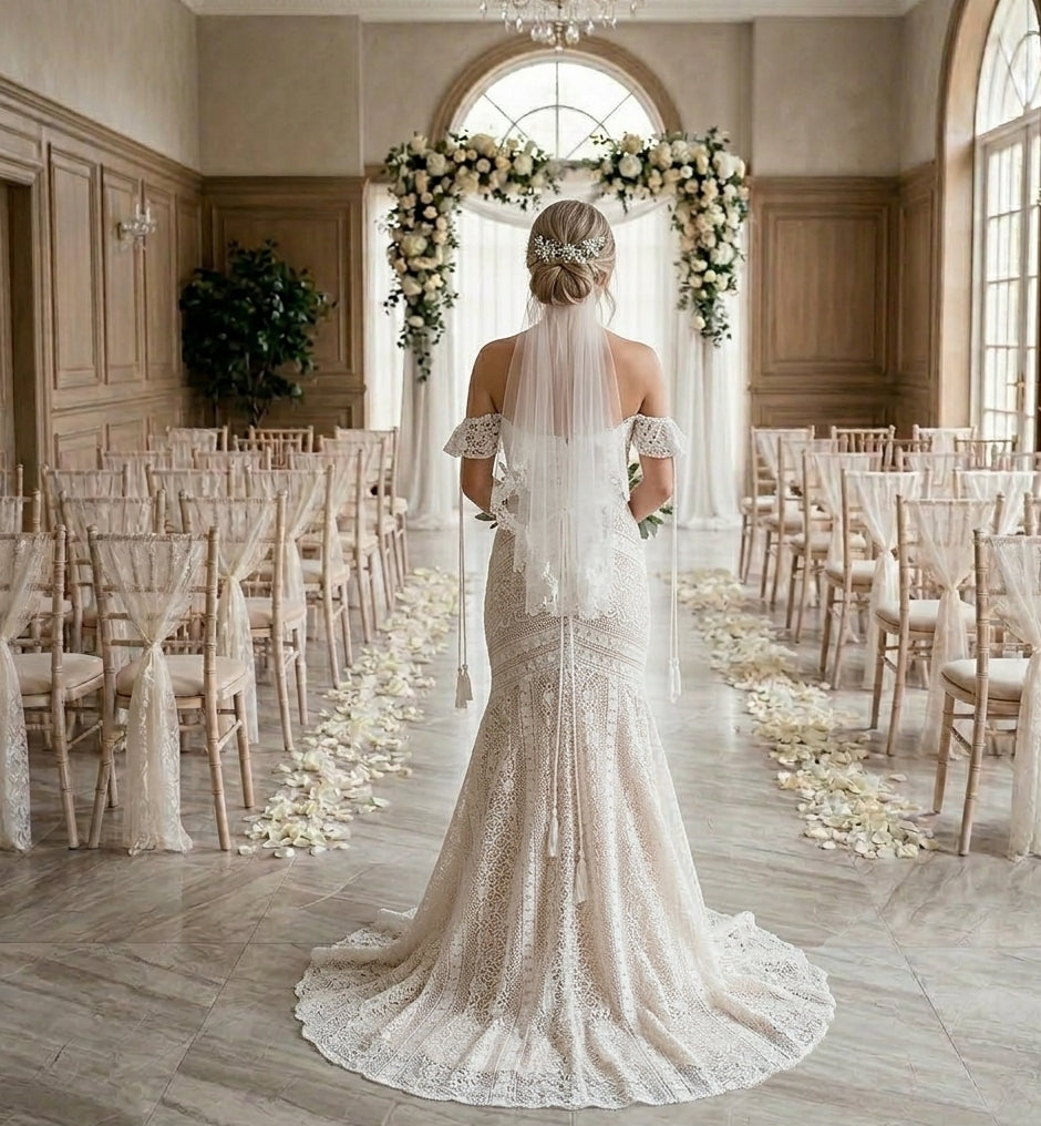 Robe sirène bohème en dentelle géométrique