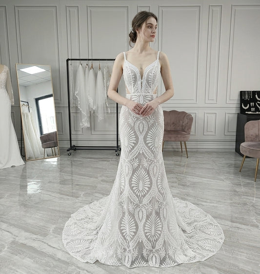 Vintage Trumpet Silhouette with Plunging V-Back