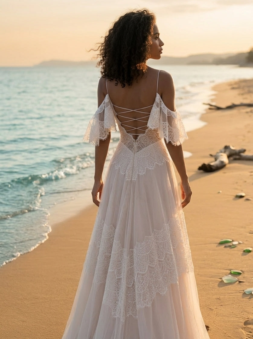 Wanderlust Lace Wedding Dress with Scalloped Tiers