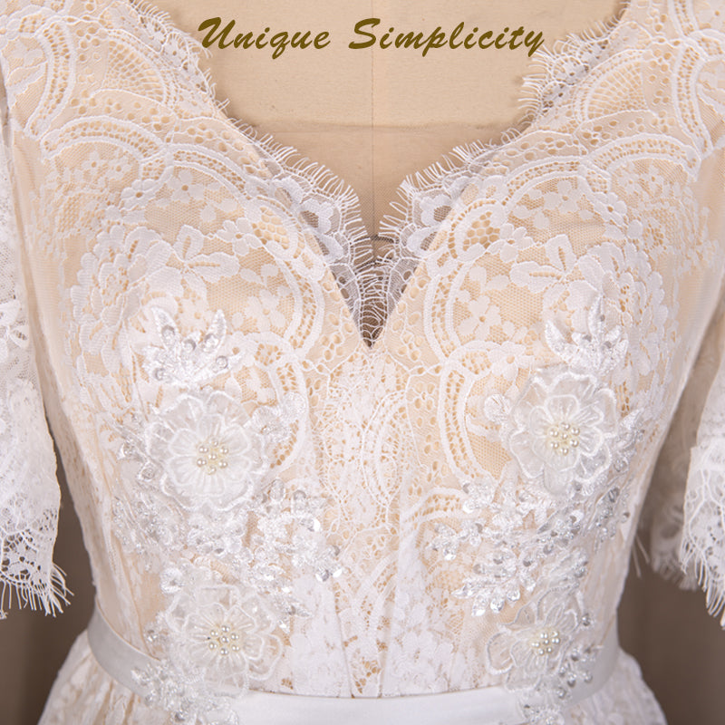Scalloped Chantilly Lace & Flutter Sleeves