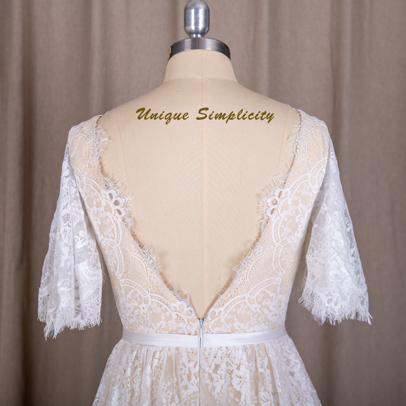 Scalloped Chantilly Lace & Flutter Sleeves