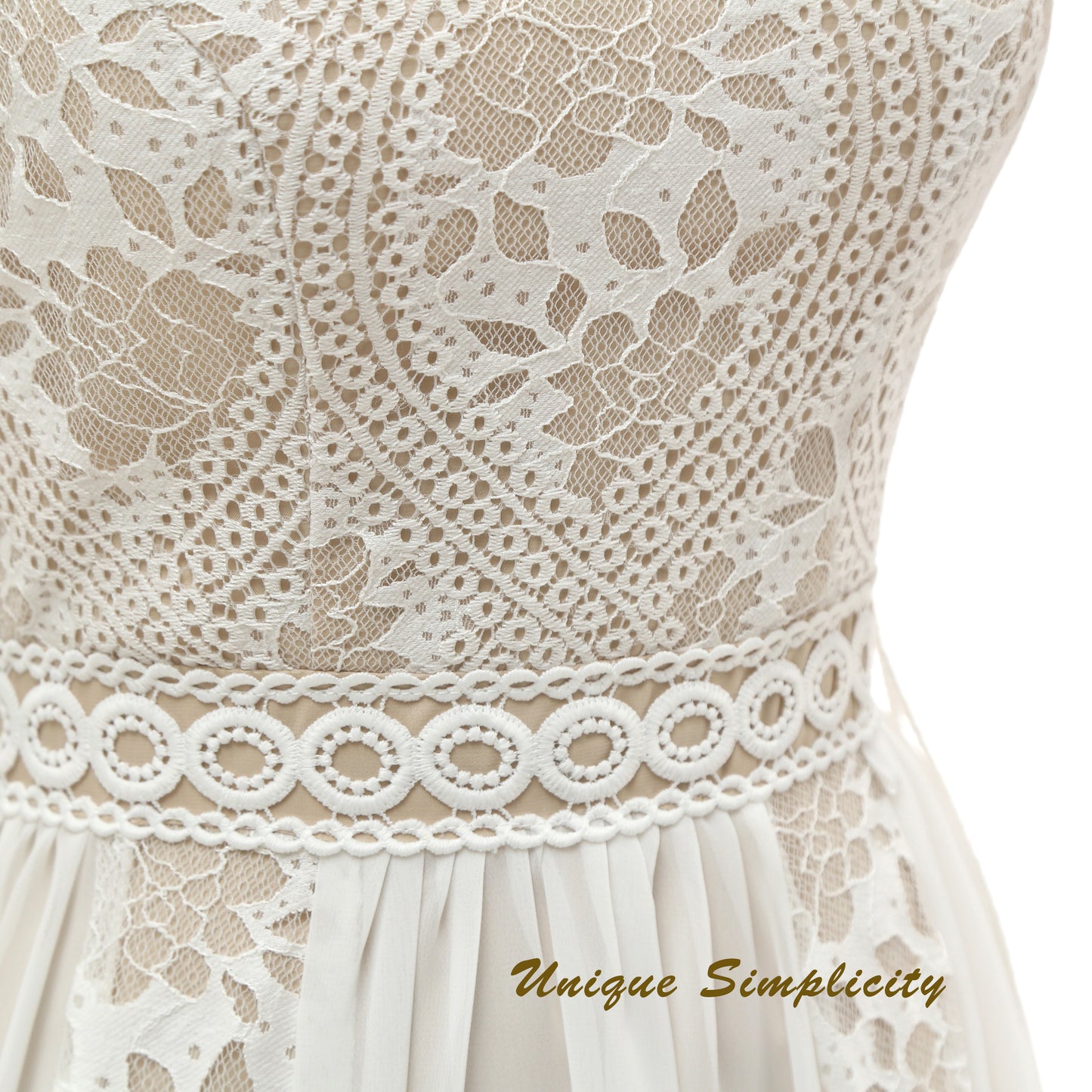 Ethereal A-Line Lace & Chiffon Beach Gown