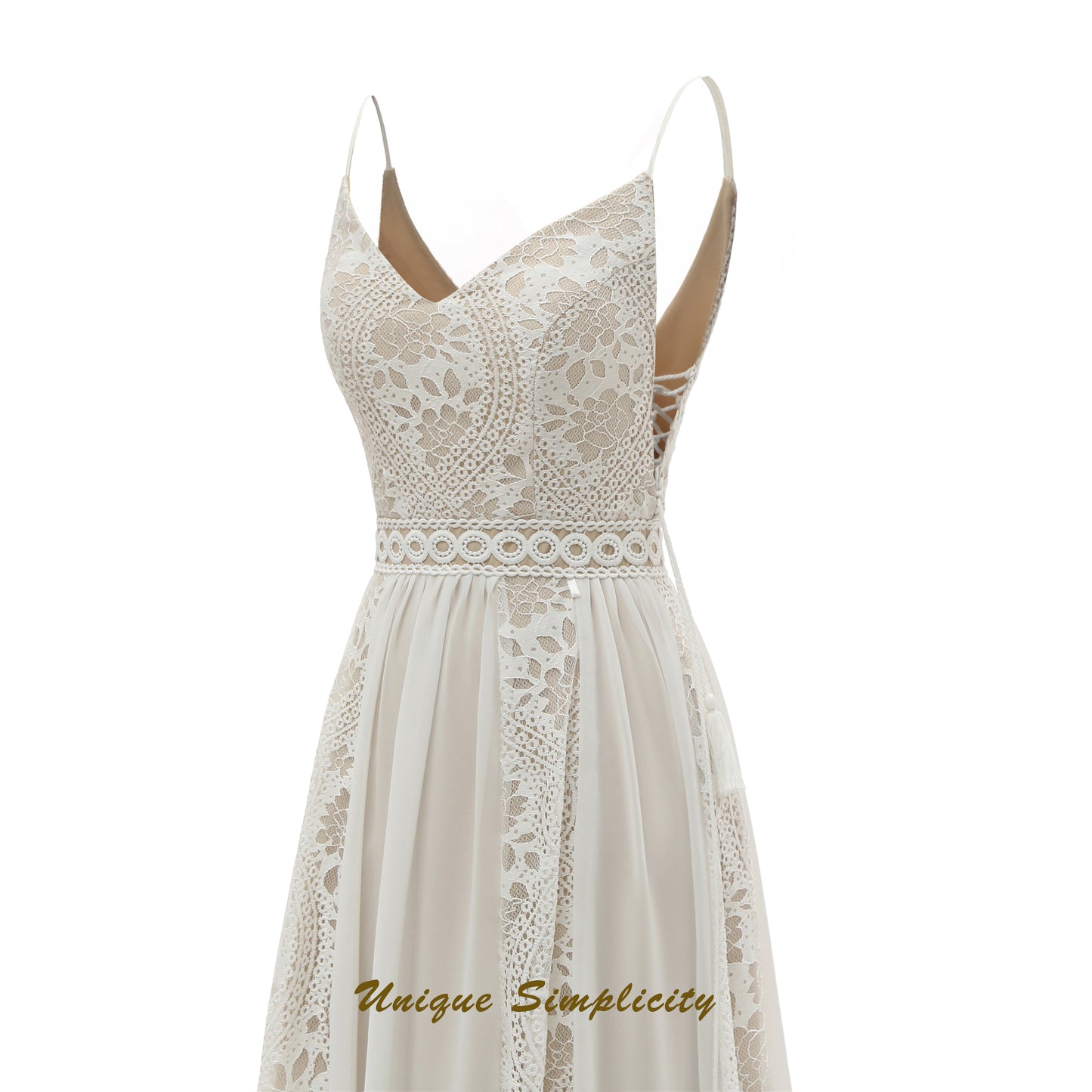 Ethereal A-Line Lace & Chiffon Beach Gown