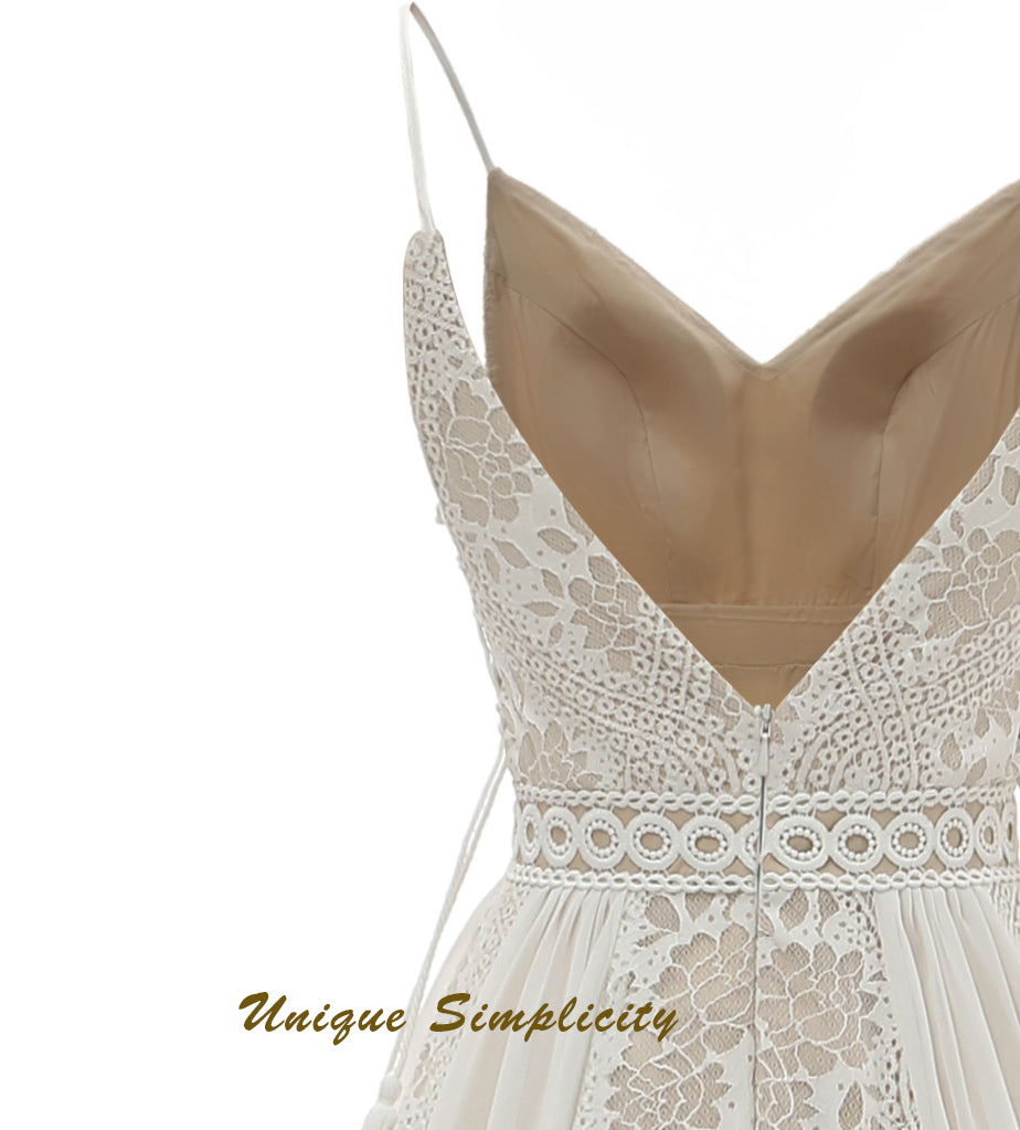 Ethereal A-Line Lace & Chiffon Beach Gown