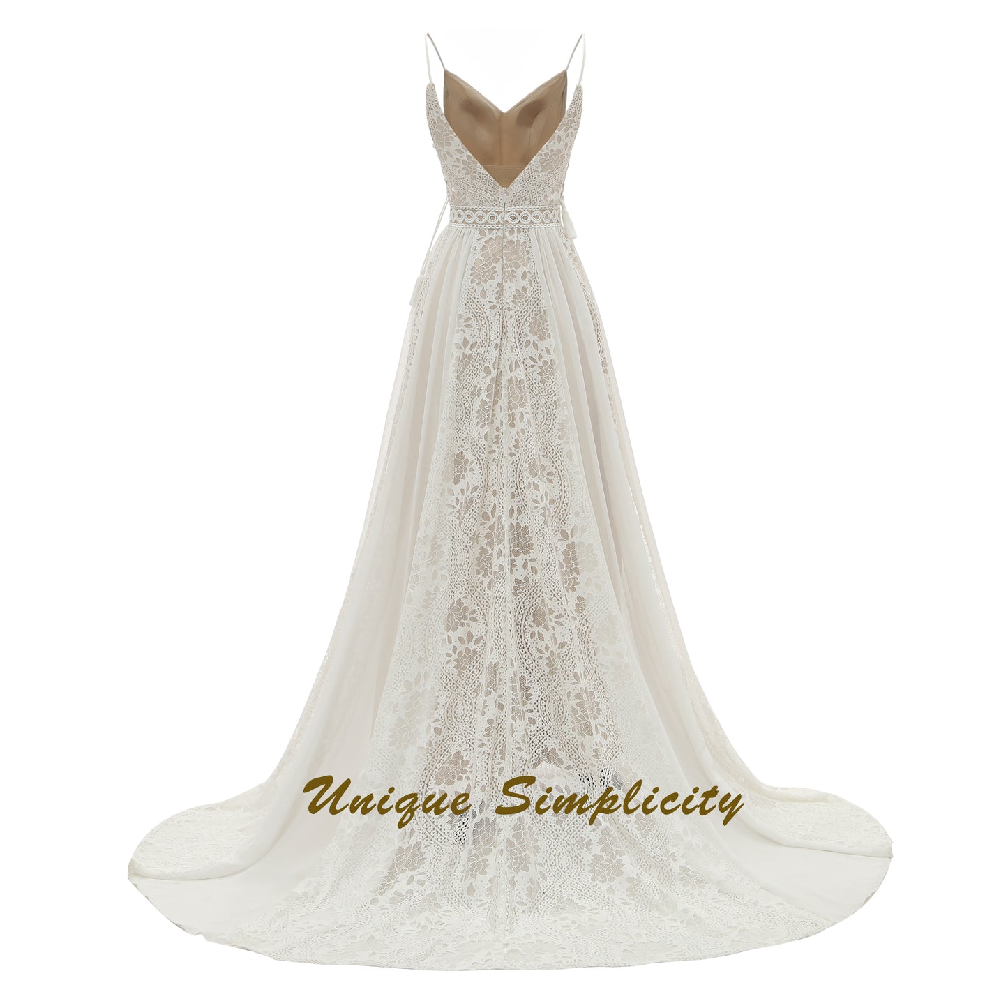 Ethereal A-Line Lace & Chiffon Beach Gown