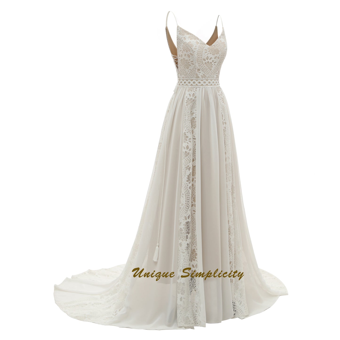 Ethereal A-Line Lace & Chiffon Beach Gown