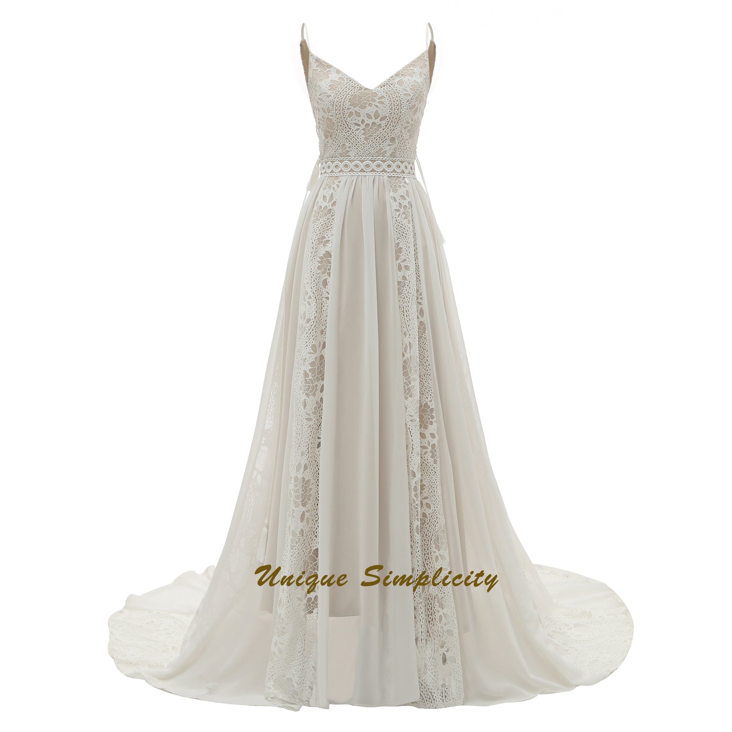Ethereal A-Line Lace & Chiffon Beach Gown