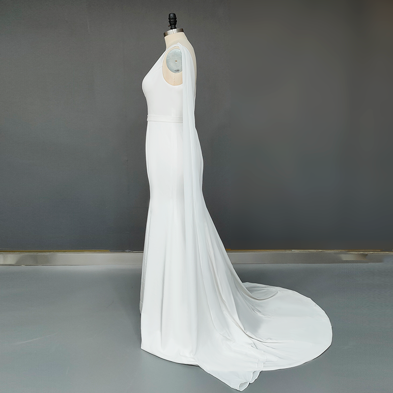 Modern V-Neck Mermaid Dress with Cathedral Wing Capes