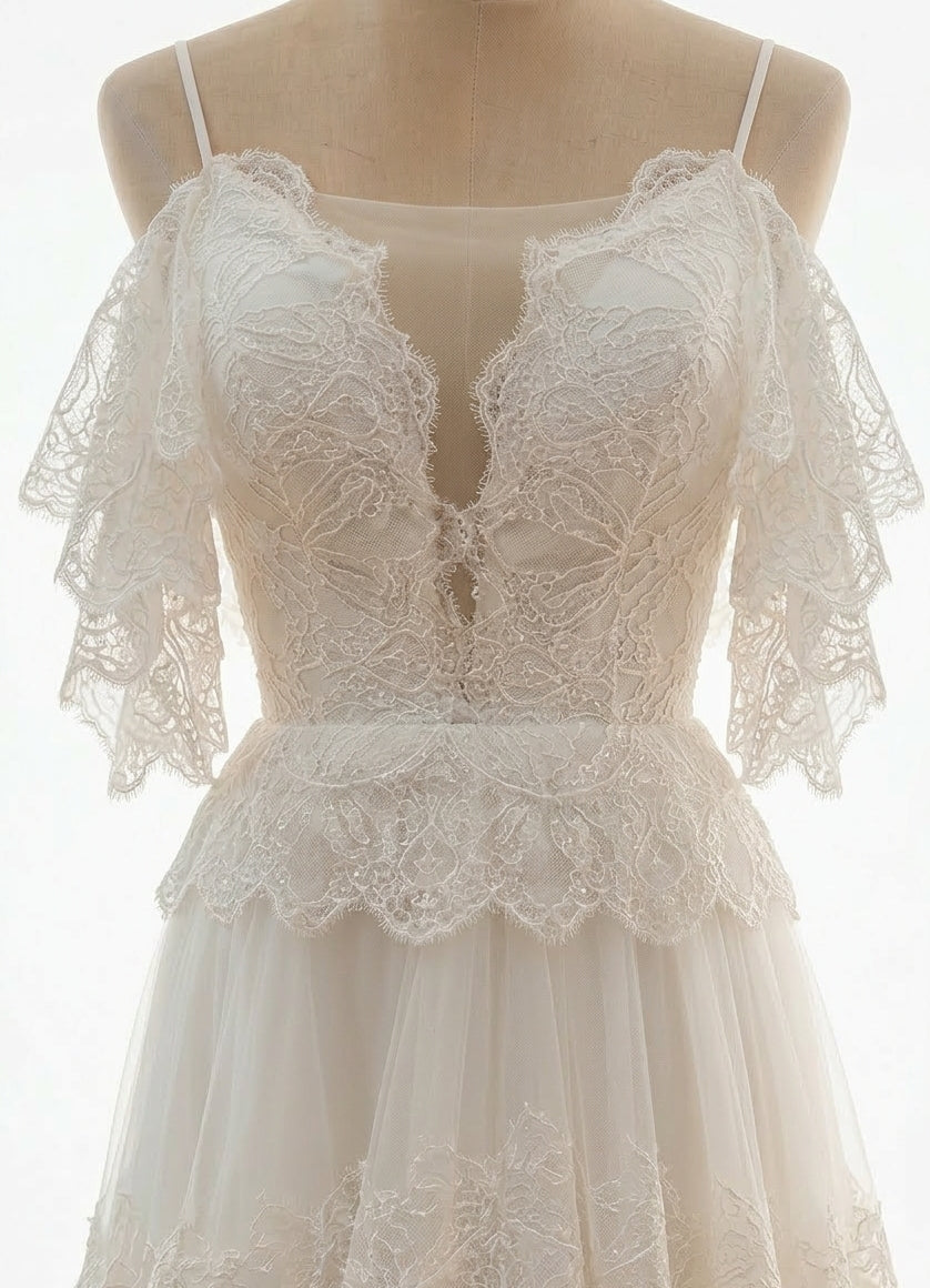 Wanderlust Lace Wedding Dress with Scalloped Tiers