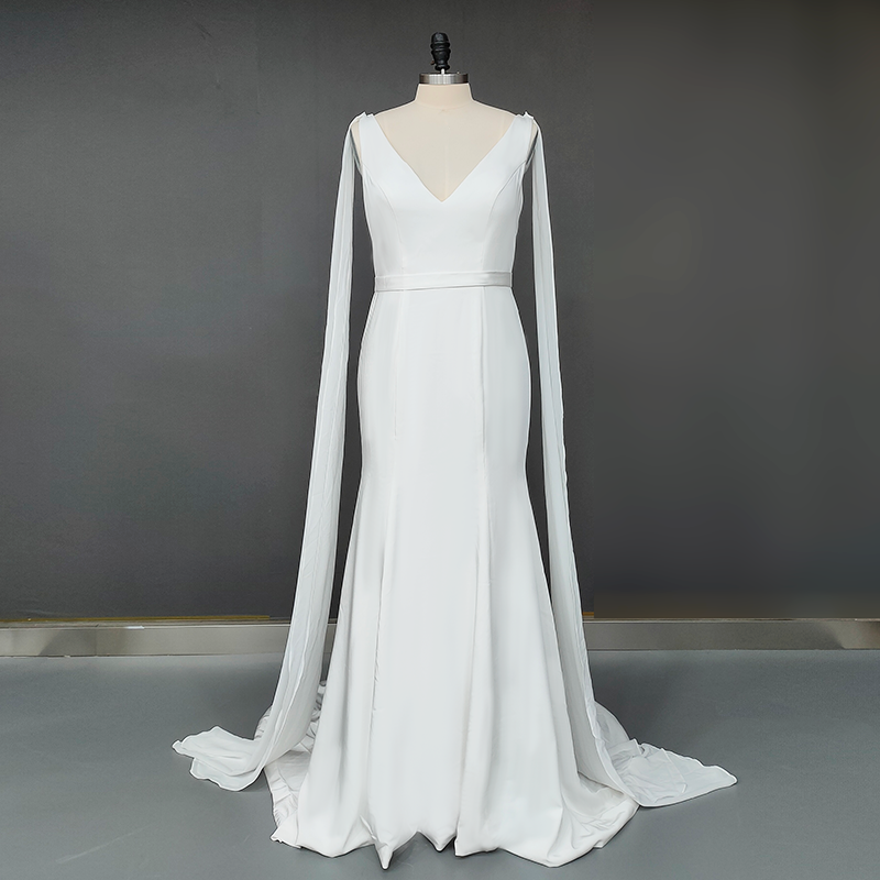 Modern V-Neck Mermaid Dress with Cathedral Wing Capes