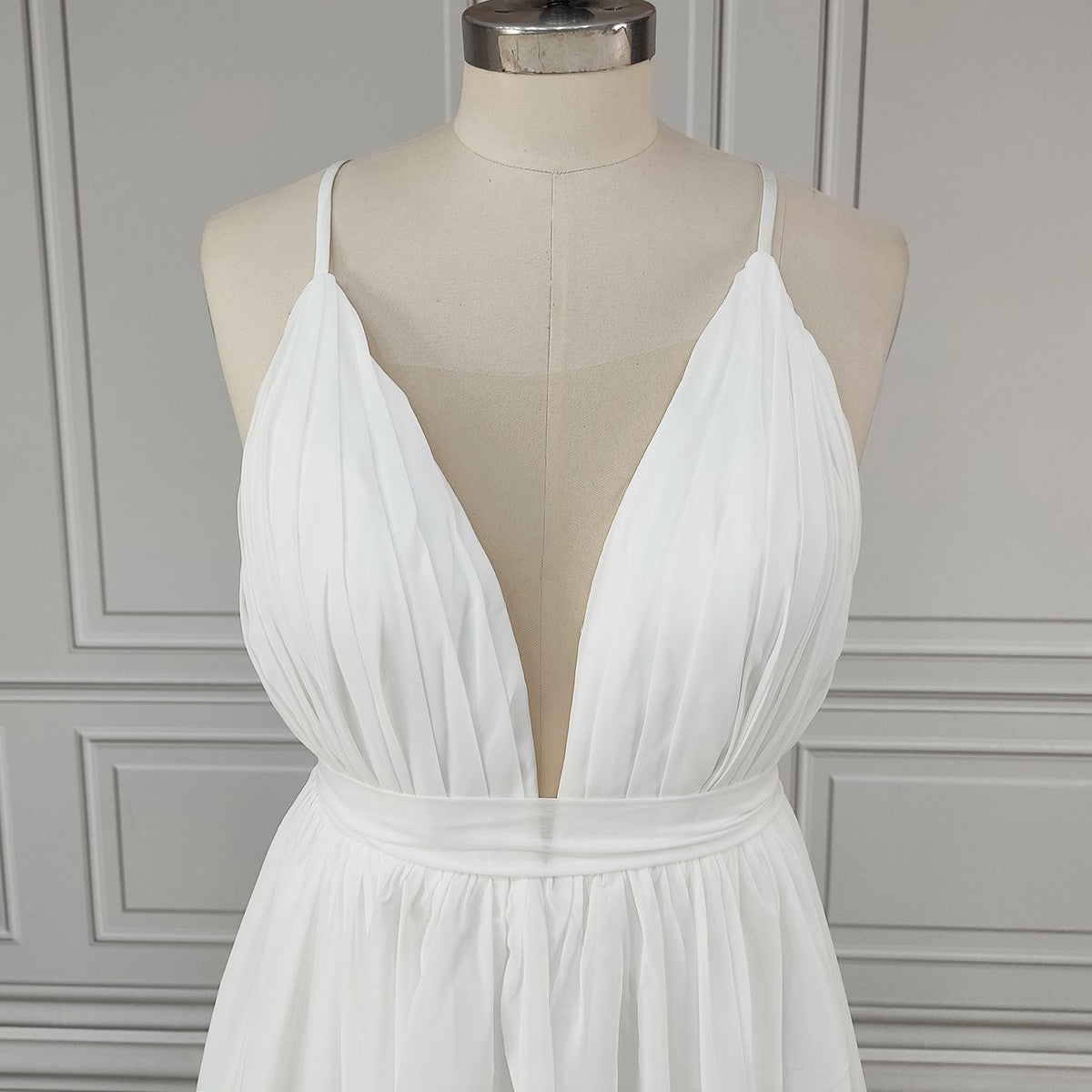 Chiffon V-Neck High-Low Bridal Gown