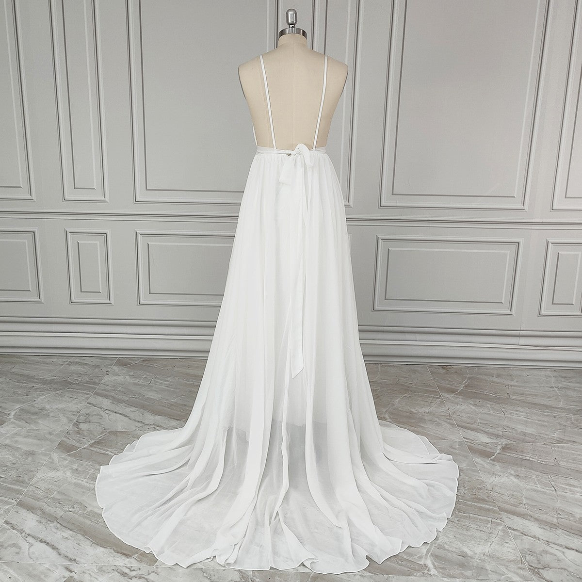 Chiffon V-Neck High-Low Bridal Gown