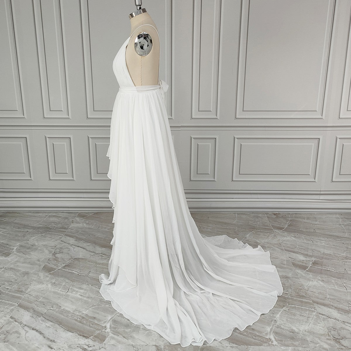 Chiffon V-Neck High-Low Bridal Gown
