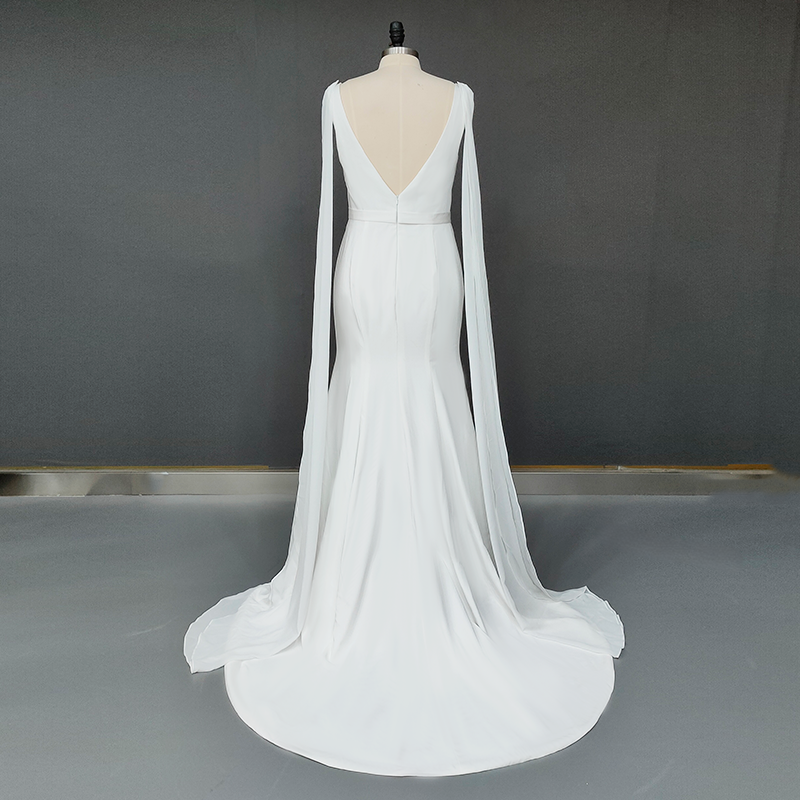 Modern V-Neck Mermaid Dress with Cathedral Wing Capes
