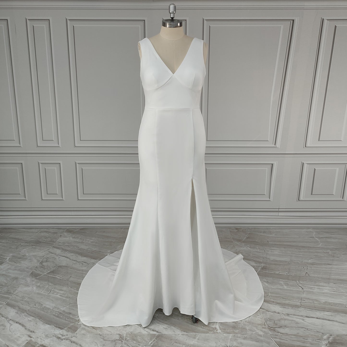 Classic Fit-and-Flare Wedding Dress in Matte Satin