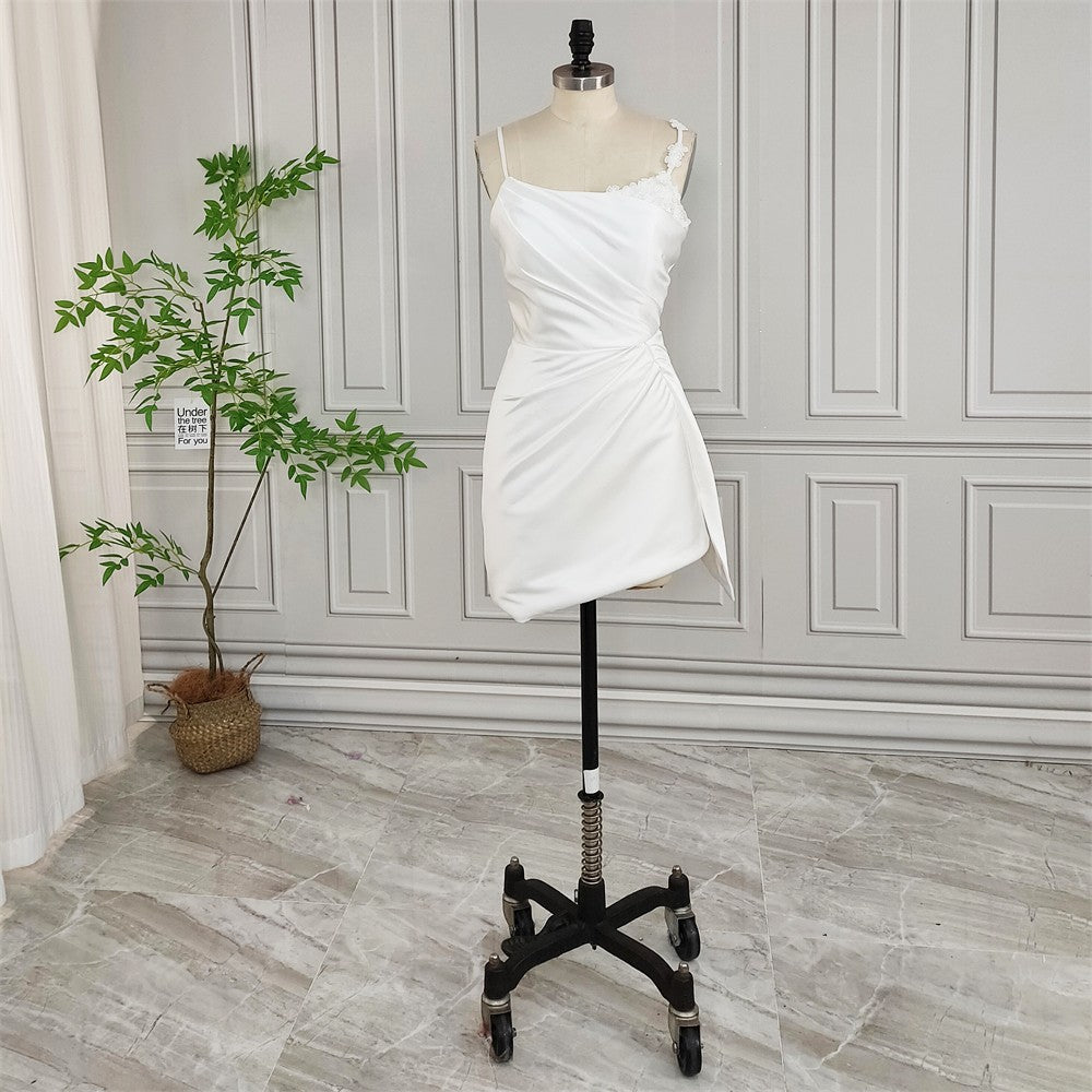 Lyra Asymmetric Ruched Bridal Mini Dress