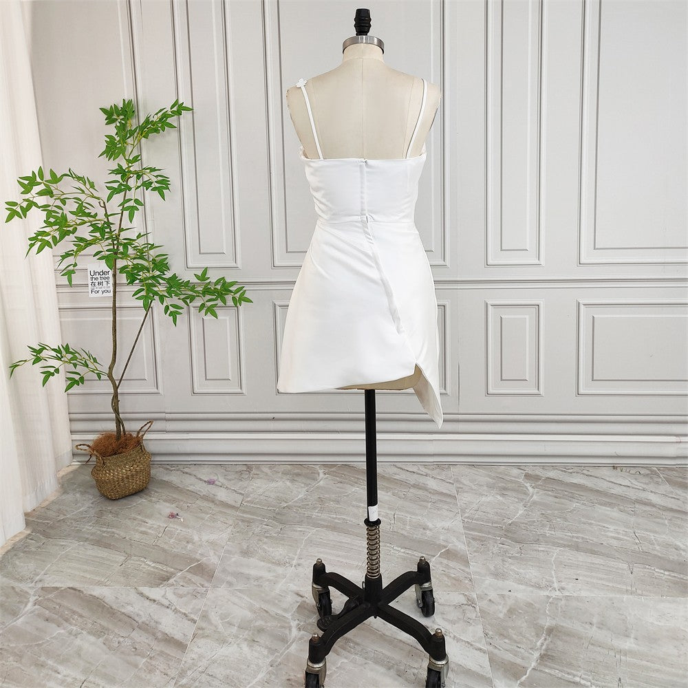 Lyra Asymmetric Ruched Bridal Mini Dress