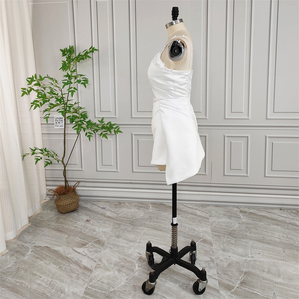Lyra Asymmetric Ruched Bridal Mini Dress