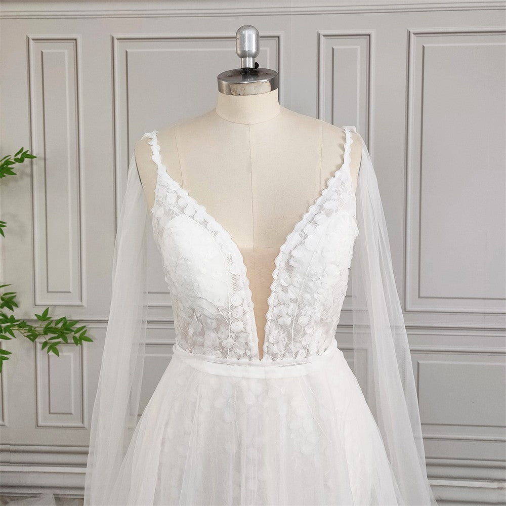 Elara Ethereal Cape-Sleeve Gown