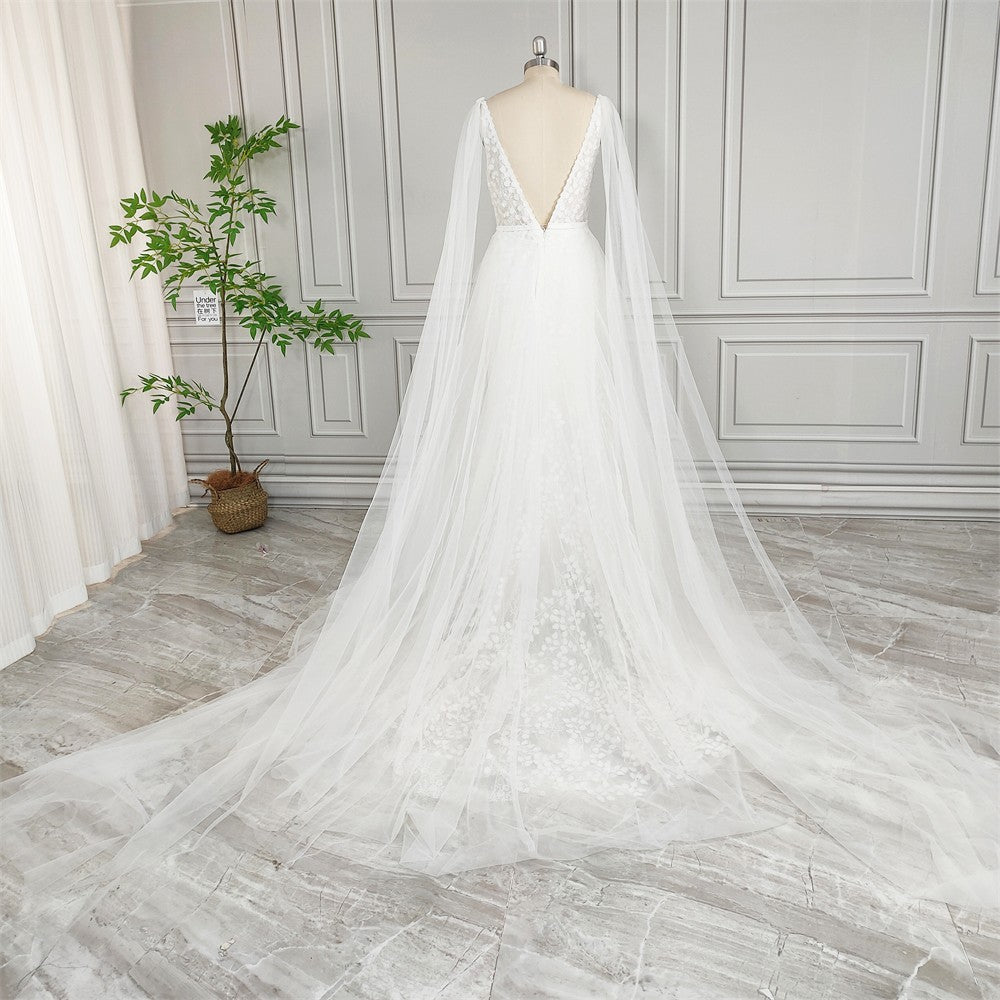 Elara Ethereal Cape-Sleeve Gown