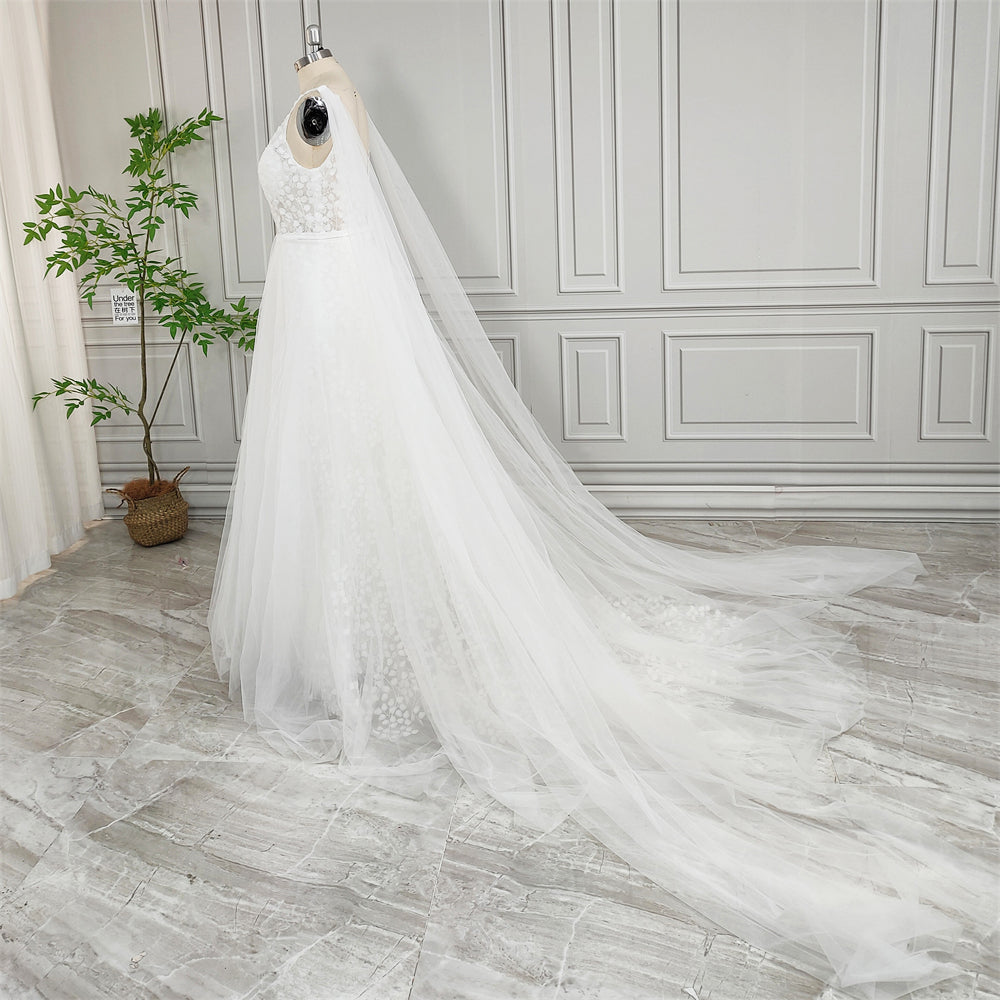 Elara Ethereal Cape-Sleeve Gown