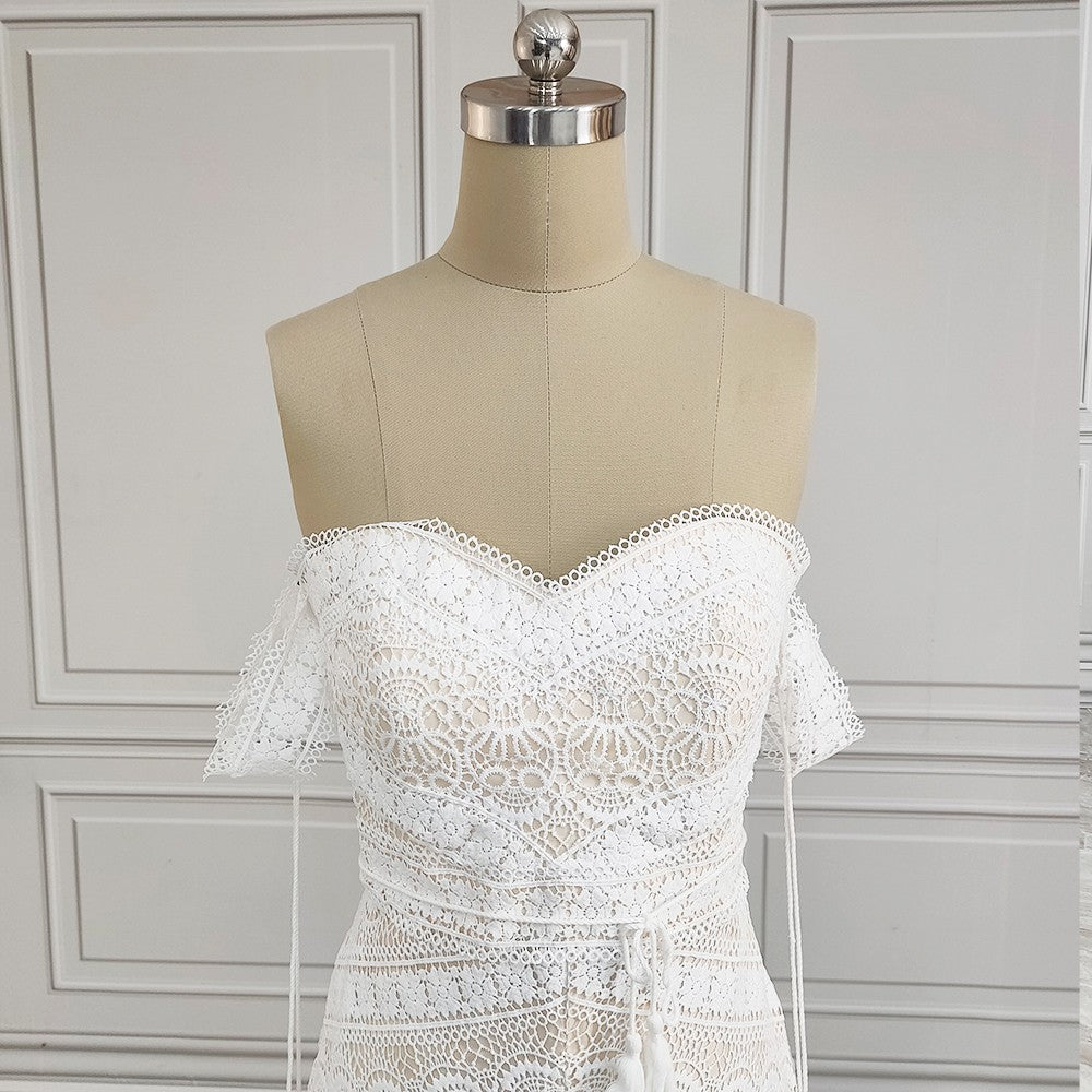 Robe sirène bohème en dentelle géométrique