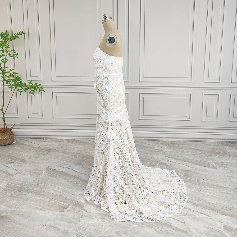Robe sirène bohème en dentelle géométrique