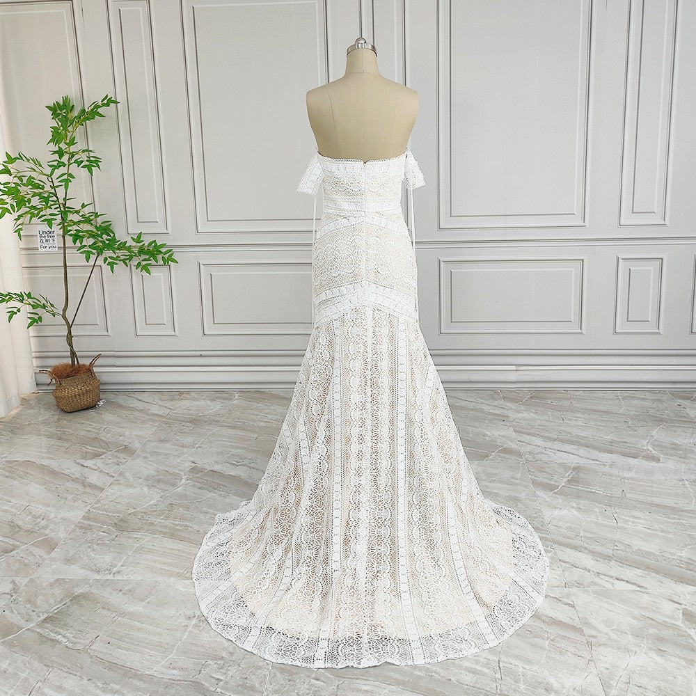 Robe sirène bohème en dentelle géométrique