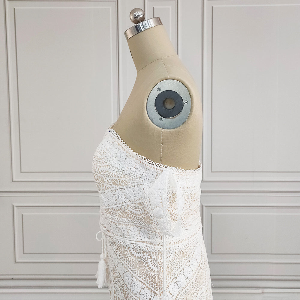 Robe sirène bohème en dentelle géométrique