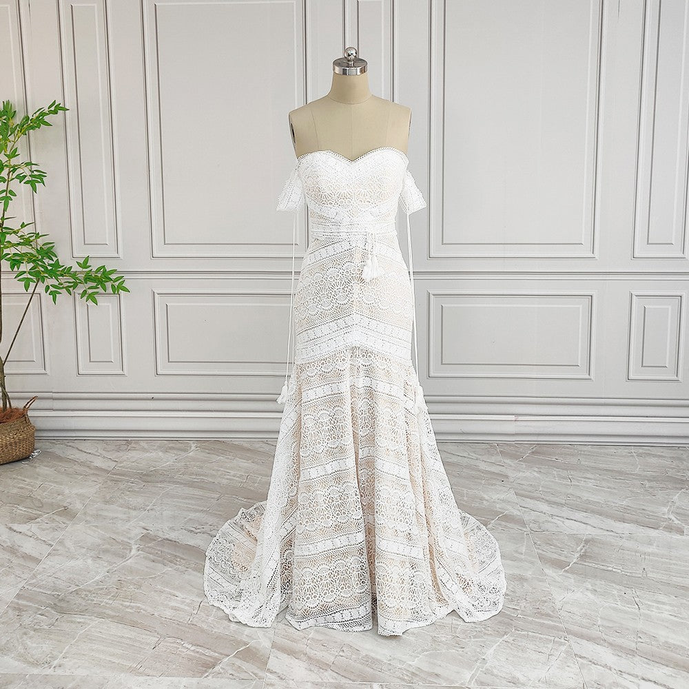 Robe sirène bohème en dentelle géométrique