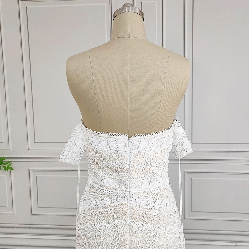Robe sirène bohème en dentelle géométrique